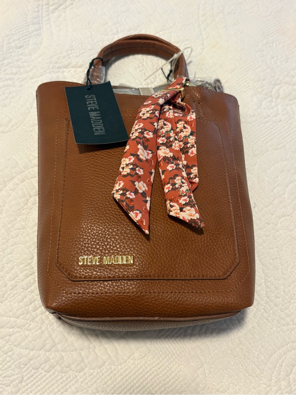 STEVE MADDEN - NWT Crossbody Mini Tote Bag Handbag Purse - Cognac Brown